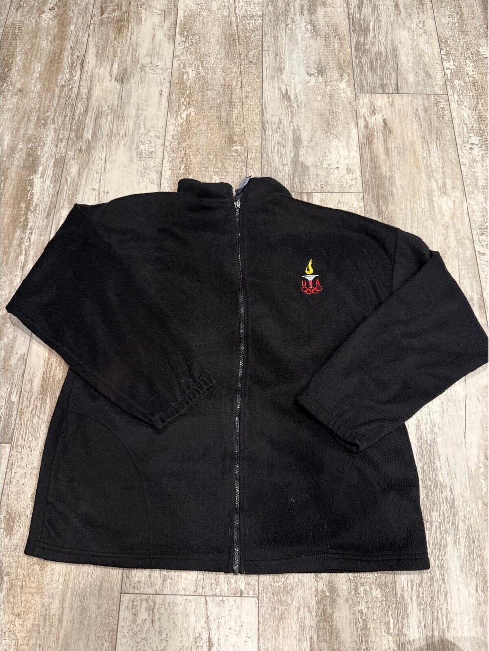 Team USA Olympics Mens XL Black Fleece Jacket Made USA Vintage
